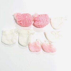 Vintage Handmade Knit Crochet Baby Booties & Mittens Lot